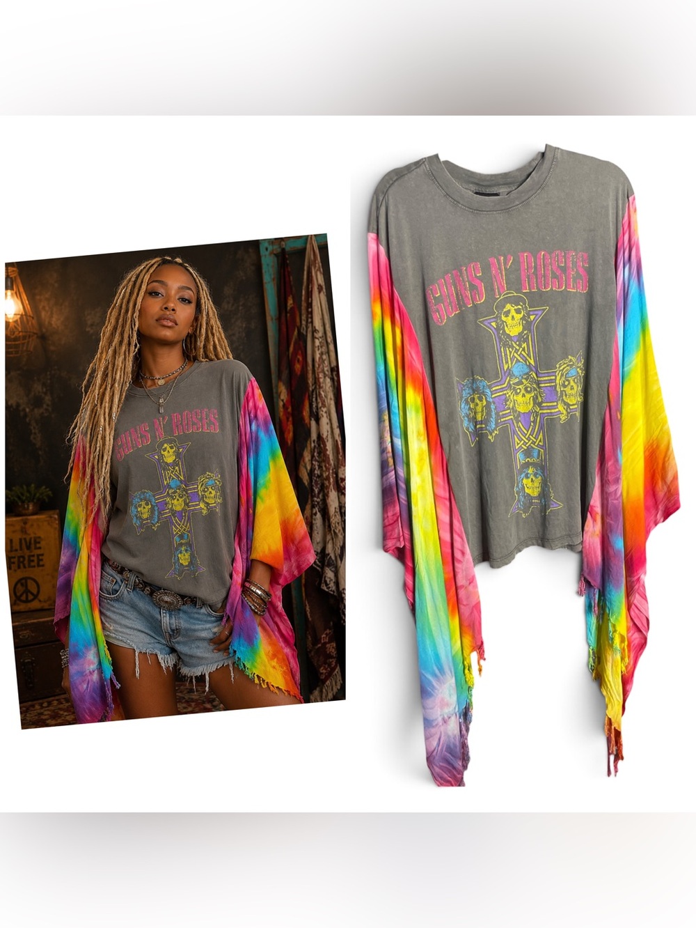 Guns N' Roses Tie-Dye Sleeve Graphic Tee Upcycle. One size